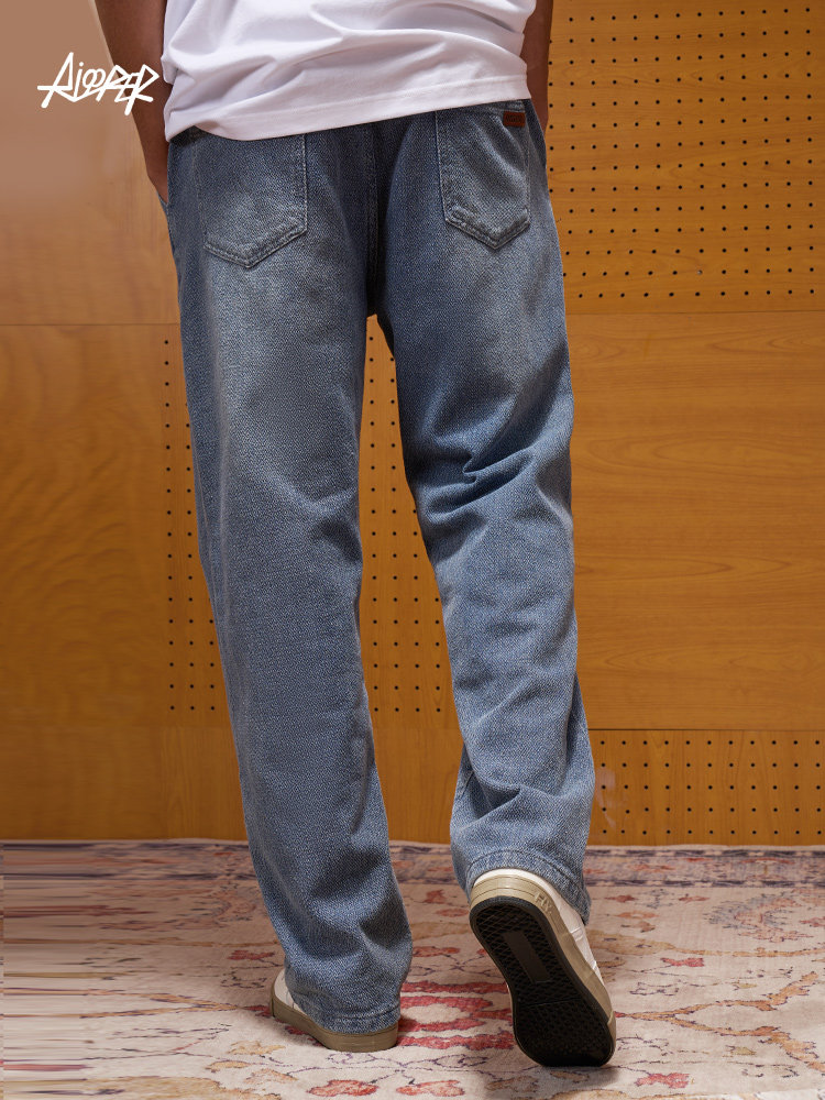 RIGORER 스트레이트 청바지 2024 다목적 통기성 레트로 워시 올드 트렌디 스포츠 바지 루즈한 드로스트링 바지
