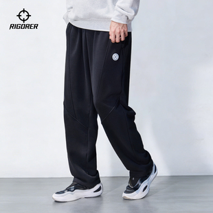 准者运动长裤男2026春季新款直筒宽松针织潮流卫裤黑色通勤裤子男