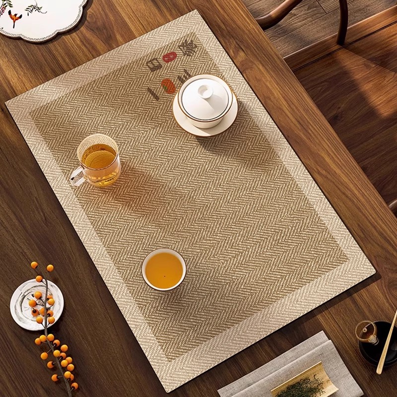 仿亚麻吸水茶席垫子新中式禅意茶桌垫干泡台茶垫硅藻泥速干茶杯垫