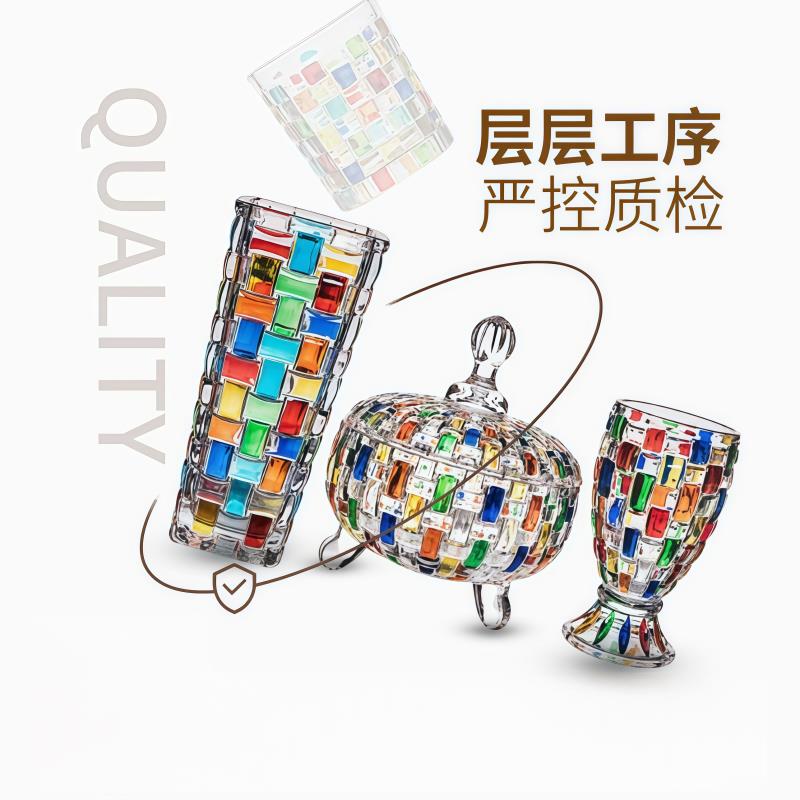 水晶消磁碗欧式玻璃糖果罐带盖干果方糖罐家用果盘客厅摆件撞色