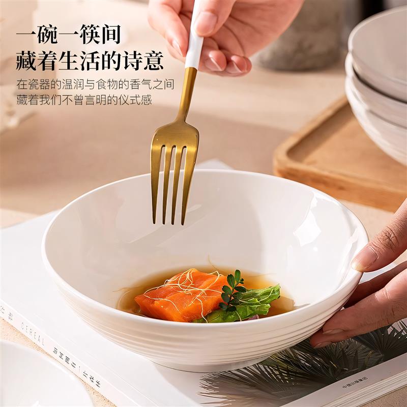 纯白陶瓷碗家用2025新款大号汤碗吃面碗高级感沙拉碗糖水碗