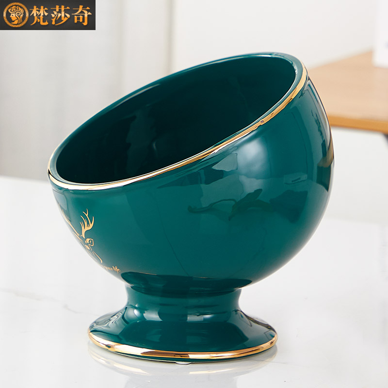 桌面垃圾桶轻奢风创意桌上茶几陶瓷垃圾碗网红客厅欧式迷你收纳桶