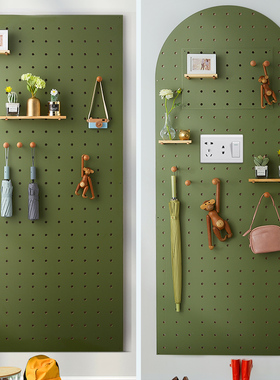 木目iwood定制入户玄关实木绿色洞洞板 木质墙面收纳墙展示置物架