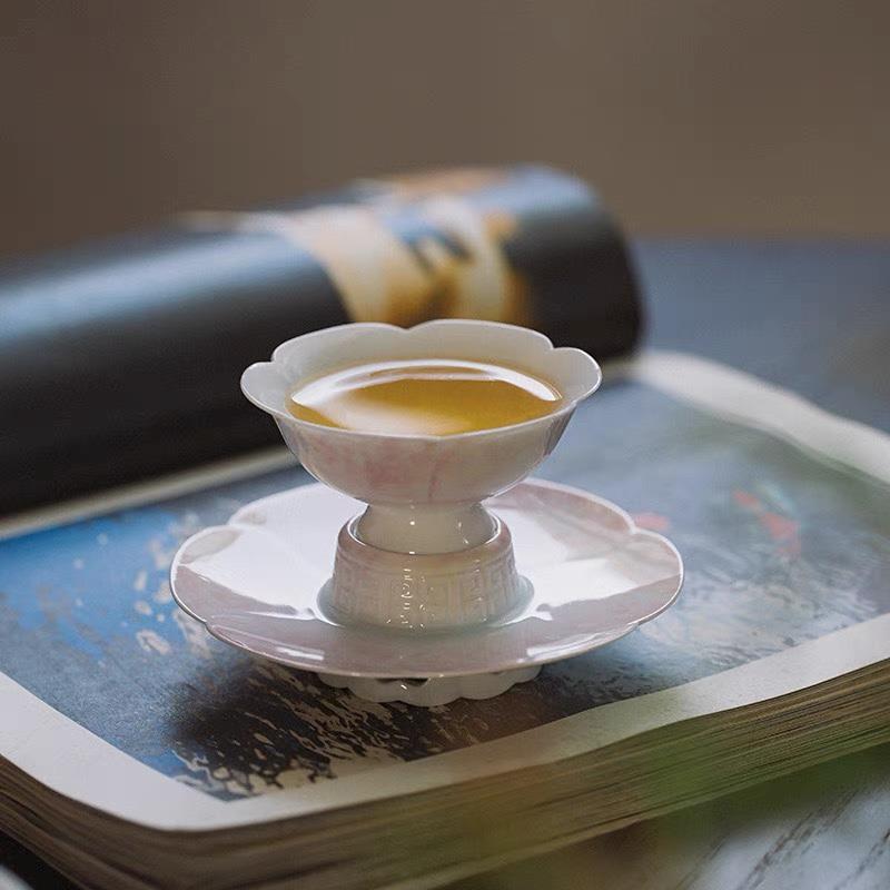 仿宋茶盏主人杯单杯女桃粉莲花葵口杯陶瓷品茗杯套知否梦华录茶具
