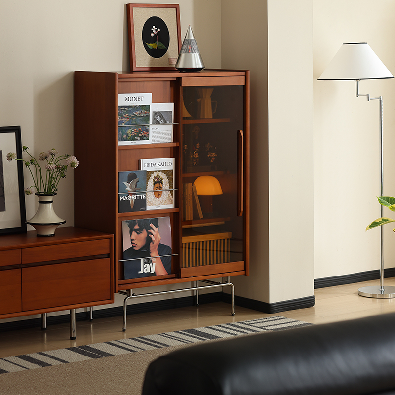 小万黄杨木复古杂志移门书柜