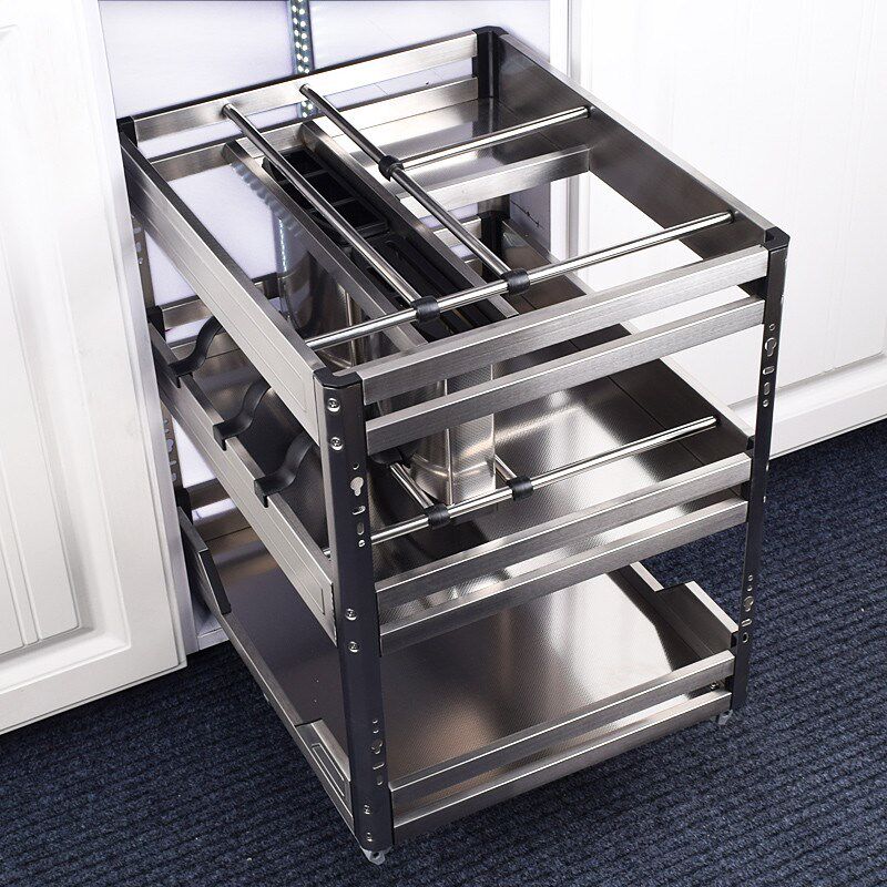 热销不锈钢厨房橱柜拉篮抽屉式柜内置物架收纳调料碗碟调味篮开门