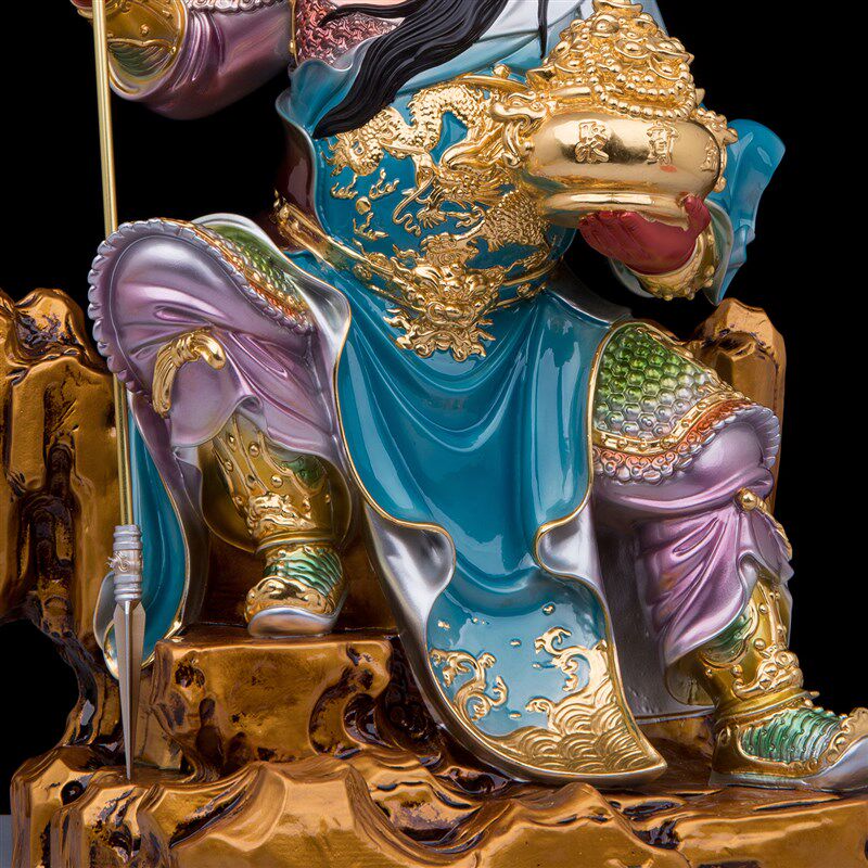 热销铜雕彩绘拖宝关公像供奉神像武财神家用聚宝盆关二爷坐像佛像