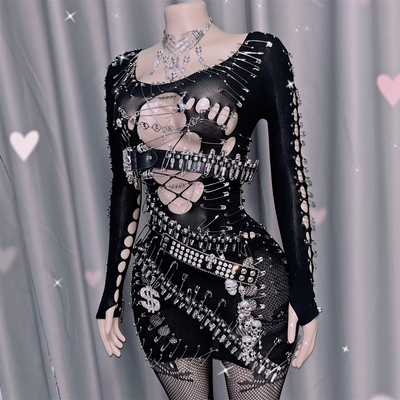 欧美辣妹修身镂空包臀连衣裙