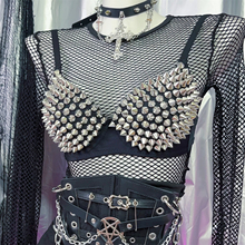 野涩猫*欧美铆钉亚文化摇滚黑色外穿性感叠穿音乐节朋克暗黑胸衣