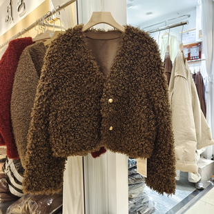 海宁工厂高级感泰迪熊圈圈毛短款皮毛一体秋冬保暖环保羊羔毛外套