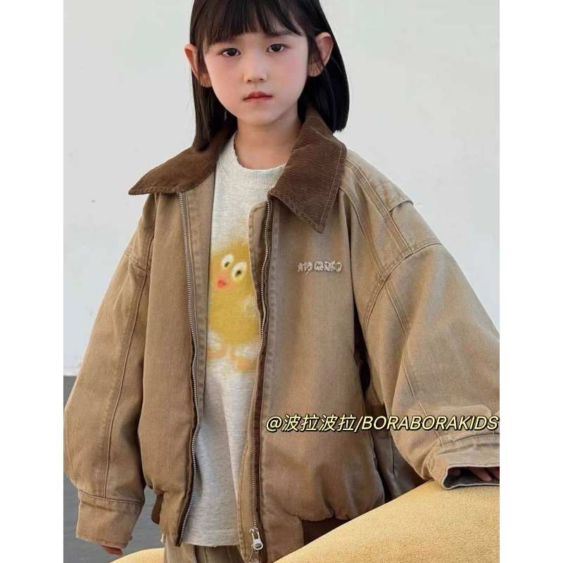 实体店儿童装波拉男生女孩冬夹克衫中大工装棉服加夹棉棒球服外套