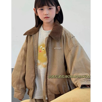 实体店儿童装波拉男生女孩冬夹克衫中大工装棉服加夹棉棒球服外套