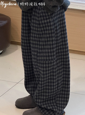 实体店儿童装男童女孩冬季款波拉bora格子运动裤卫裤加绒休闲裤子