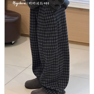 实体店儿童装男童女孩冬季款波拉bora格子运动裤卫裤加绒休闲裤子