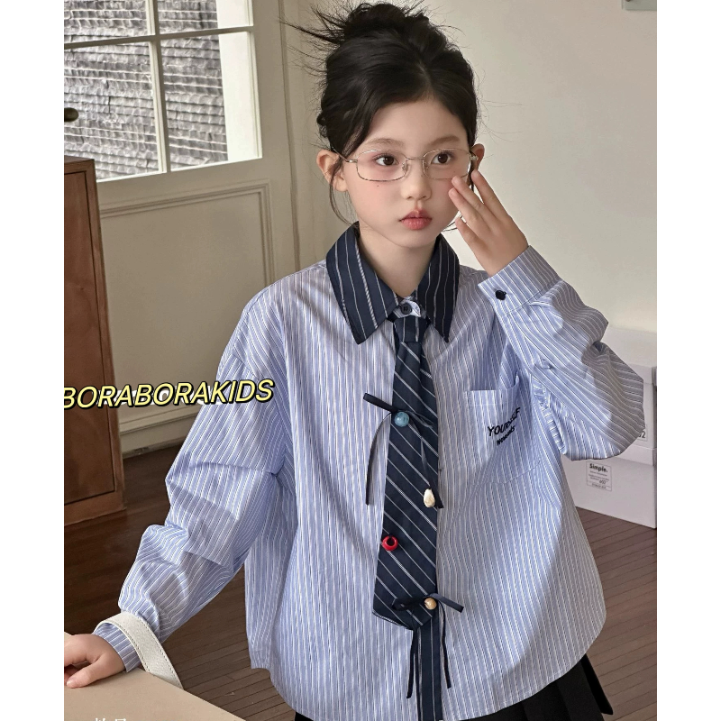 波拉实体店儿童装男生女孩春季衬衫外套亲子中大青少年学院风衬衣