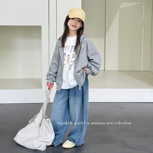波拉男孩女童连帽外套春秋bora女生宽松小女孩卫衣开衫儿童秋装