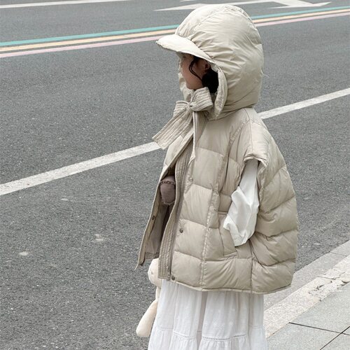 韩国童装女童羽绒马甲2025冬季bora儿童宽松面包服落肩中大童马甲
