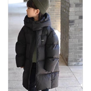 实体店货波拉韩国女男孩小中大童青少年冬装亲子中长款连帽羽绒服