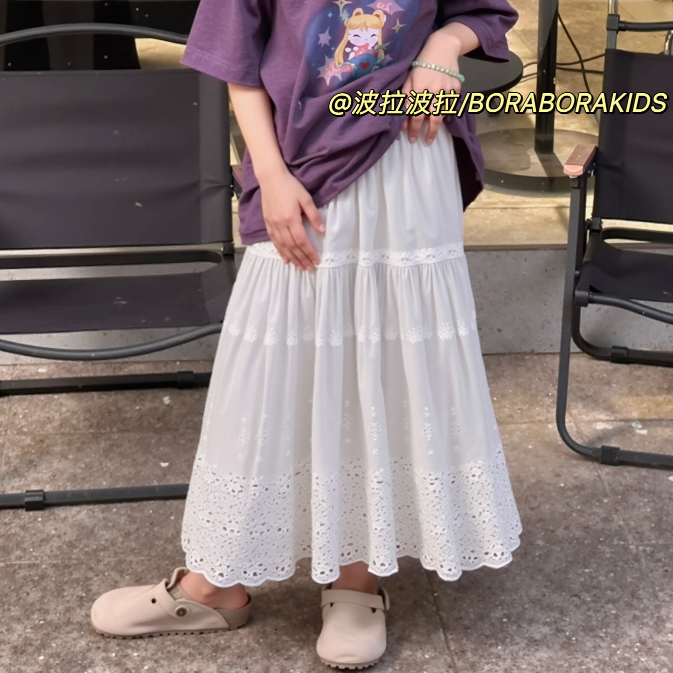 现货特价实体店童装夏季女孩女生亲子甜美花边裙中长款白色半身裙