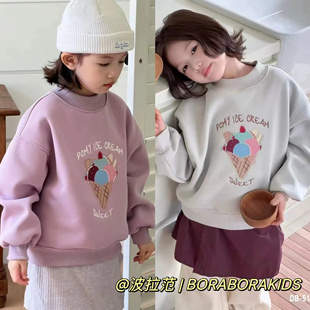 2025冬装韩国波拉女孩女生小中大儿童装初中生青少年加绒卫衣绒衫