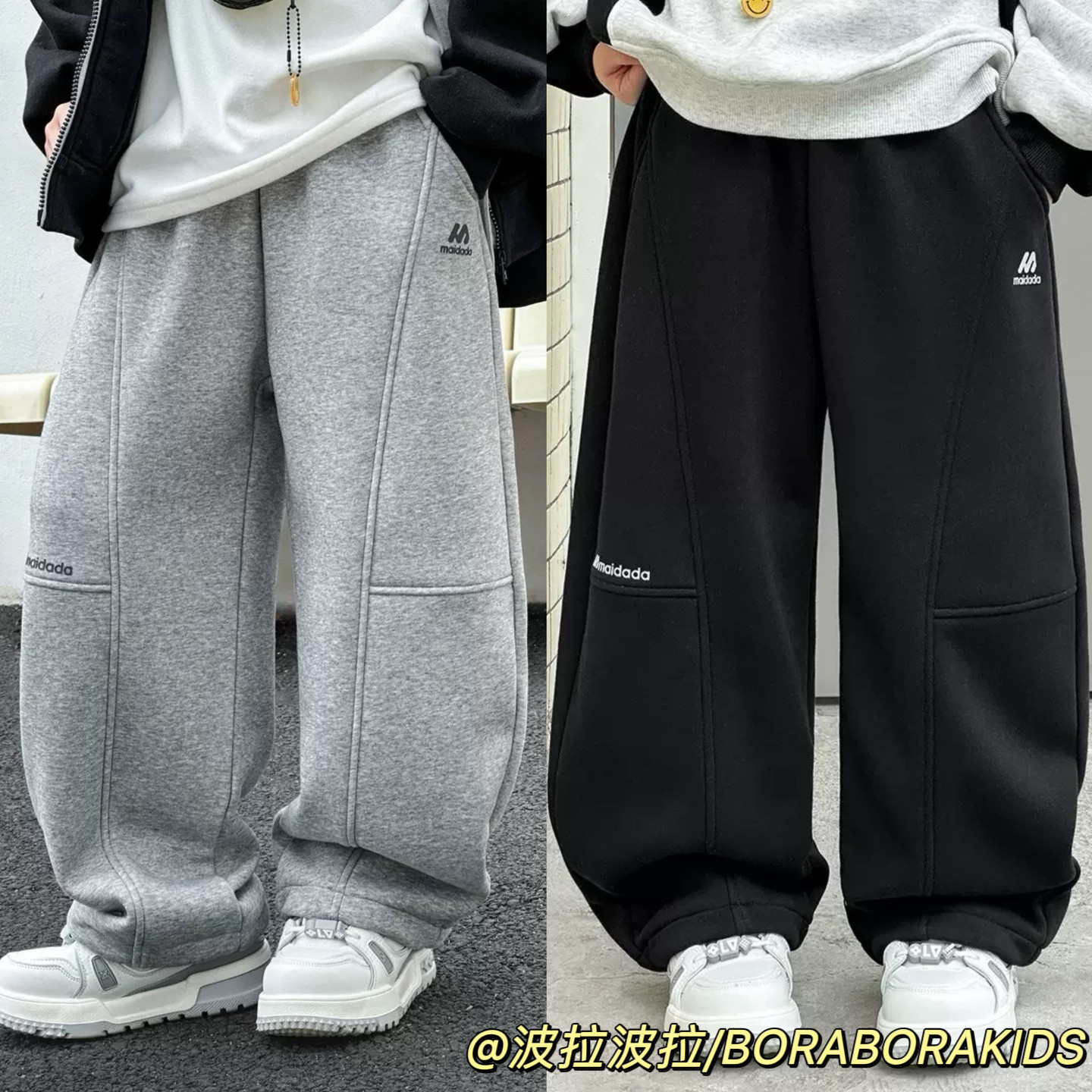 实体店儿童装波拉中大冬季男生女孩加绒加厚卫裤青少年休闲运动裤