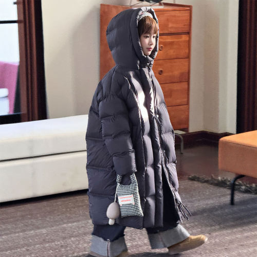 波拉儿童长款羽绒服女孩年冬季bora女童中大童加厚连帽白鸭绒外套