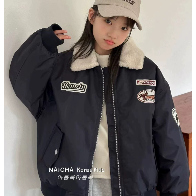 实体店儿童装男孩女生冬装夹克中大童棉服袄飞行员夹棉冲锋衣外套