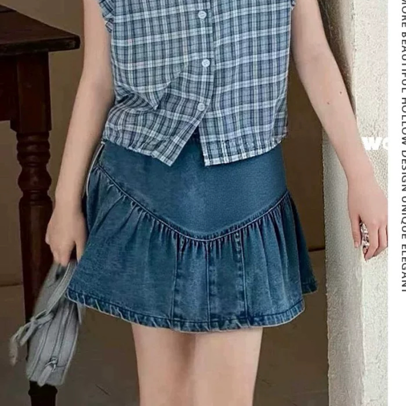 波拉实体店儿童装夏韩版女孩中大青少年牛仔短裙时尚百搭半身裙裤