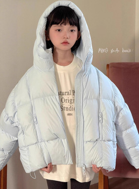 女大童韩版奶蓝色羽绒服波拉冬季bora90白鸭绒连帽面包服加厚外套