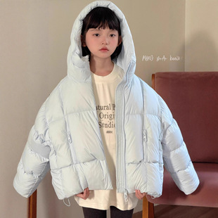 女大童韩版奶蓝色羽绒服波拉冬季bora90白鸭绒连帽面包服加厚外套