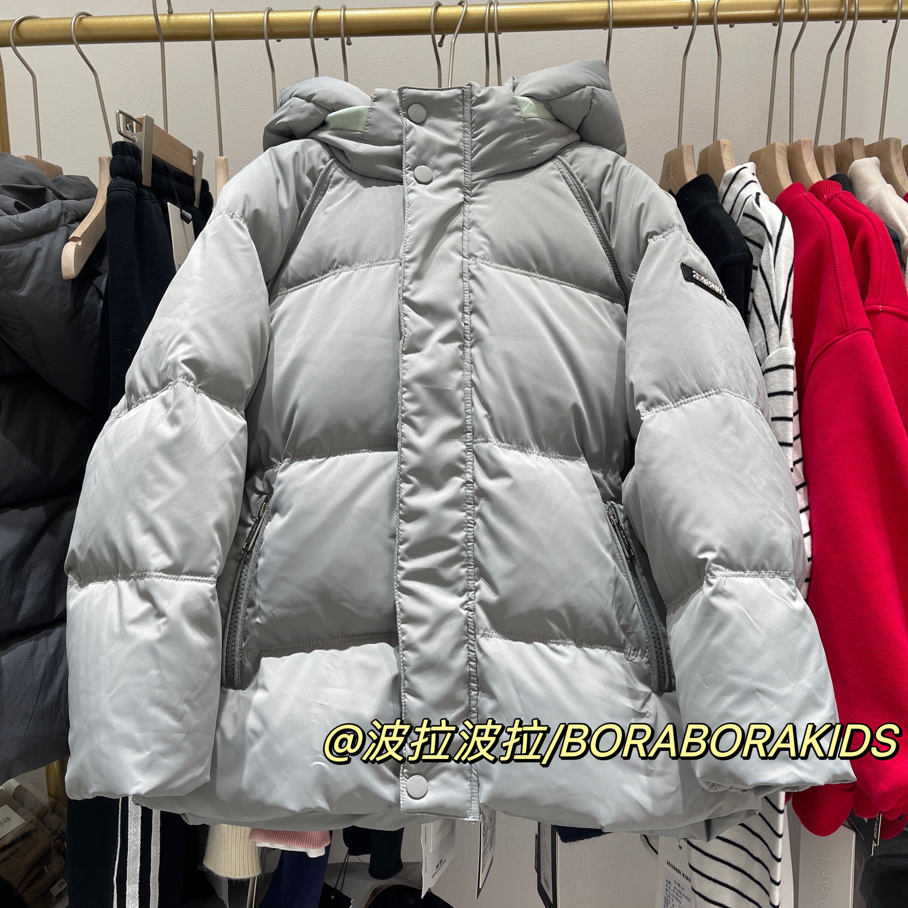 波拉韩国冬装男生女孩小中大儿童装青少年90白鸭绒连帽加厚羽绒服