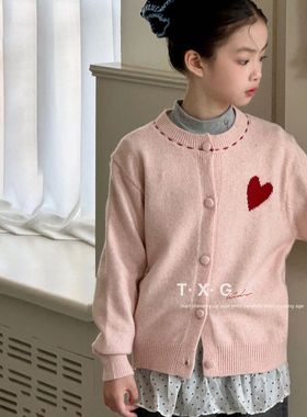 装中大童毛衣开衫波拉秋冬款女童爱心针织衫波拉秋季bora洋气开衫