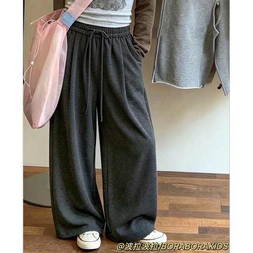 波拉bora儿童装女童糯米绒长裤秋季款中大青少年运动裤直筒休闲裤