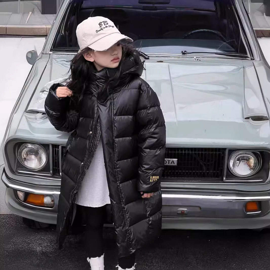 装新儿童黑色金羽绒服男童女童中大童亲子装长款过膝鸭绒加厚外套