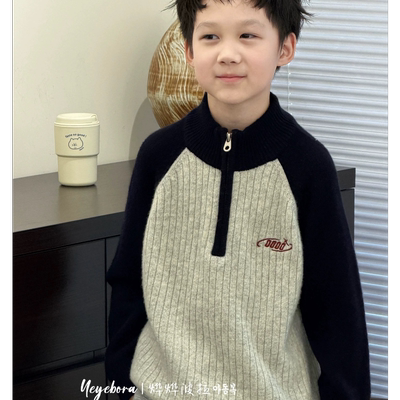 实体店儿童装男孩女生青少年小中大童针织衫秋冬装半拉链立领毛衣