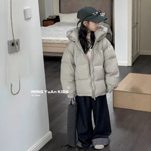 韩国儿童羽绒服2025冬季bora男女童连帽加厚白鸭绒短款面包服外套