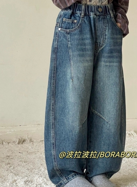 实体店儿童装男生女孩冬款波拉bora一体绒直筒裤亲子装加绒牛仔裤