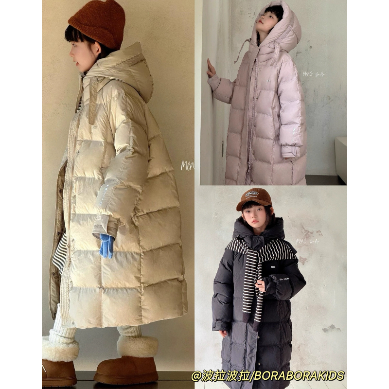 25冬季bora儿童男女童中大童90白鸭绒加厚连帽亲子长款羽绒服外套