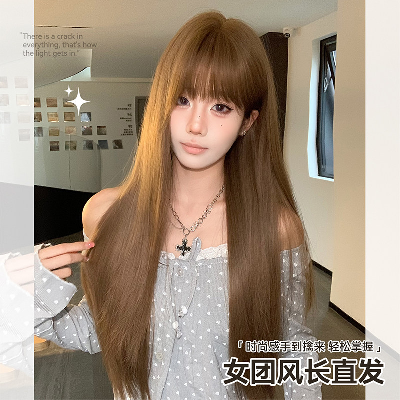 【长岛冰茶】新款假发女可爱逼真齐刘海减龄长直发整顶假发头套式