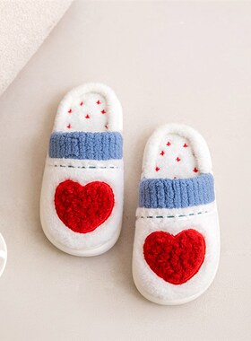 秋冬红色c爱心加绒厚底保暖防滑居家室内情侣棉鞋可外穿防水拖鞋