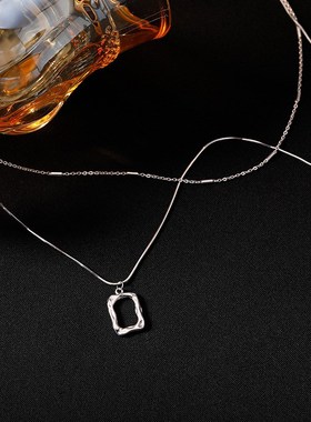 双层项链女夏2022年新款叠戴个性百搭锁骨链小众设计感颈链方形