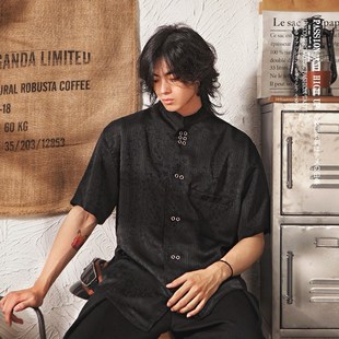 新款 男五分袖 宽松国风新中式 衬衫 上衣 休闲国潮立领短袖 2024年夏季