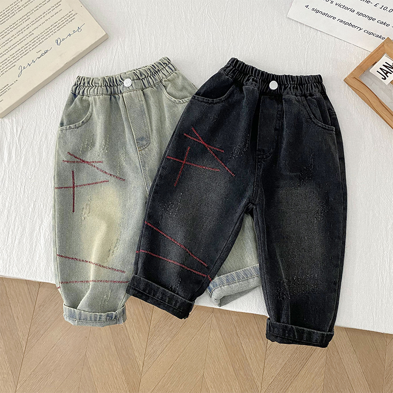 男童秋装牛仔裤2024新款儿童洋气E裤子小男孩长裤宝宝直筒裤秋装
