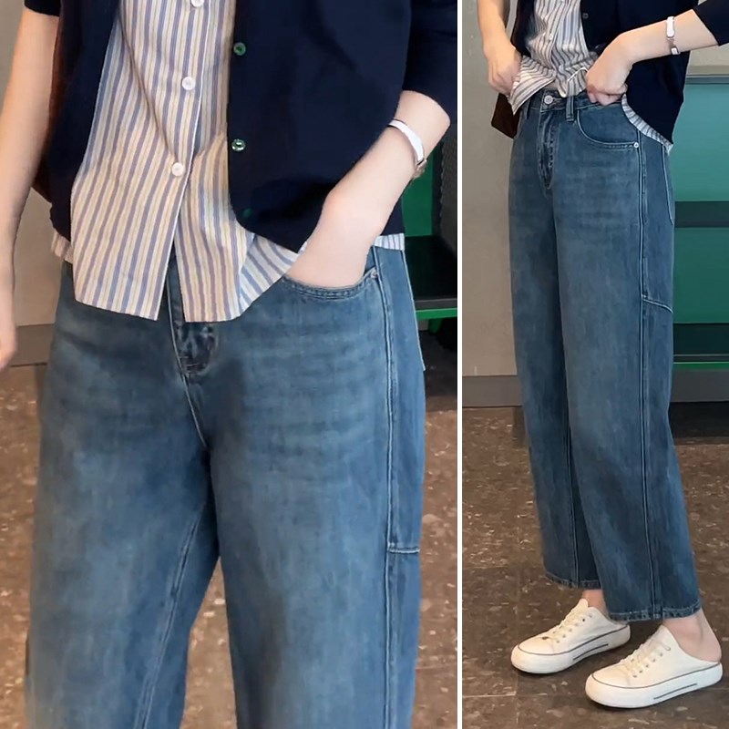 大码牛仔裤女2025年春秋季新款梨型E胖mm显瘦百搭休闲九分直筒裤