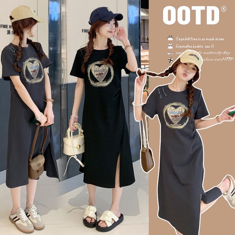 孕妇连衣裙新款夏装2024潮妈孕妇装夏季T恤时尚洋气宽松大码裙子