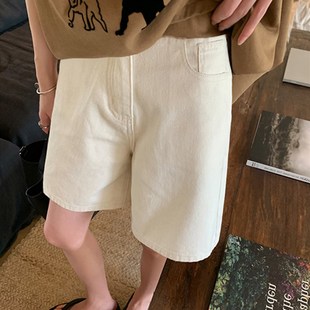 外穿时尚 薄款 五分裤 白色宽松托腹直筒阔腿裤 孕妇牛仔短裤 中裤 夏季