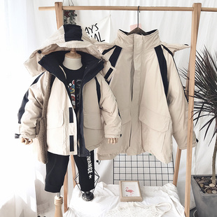 反季羽绒服亲子装加厚男女童2020新款洋气儿童Q中长款童装黑色外