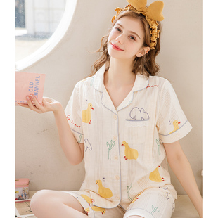 哺乳睡衣夏装 产后纯棉纱布短袖 女怀孕期孕妇家居服 薄款 月子服夏季