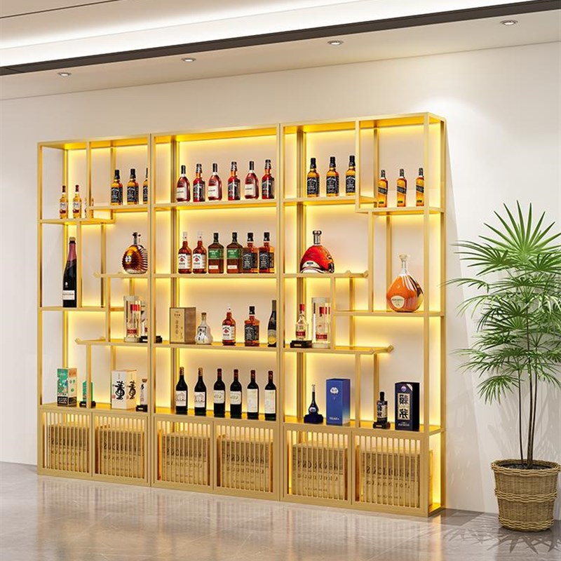 清吧吧台酒柜创意酒庄p展示柜铁艺靠墙落地多层红酒柜商用酒架展
