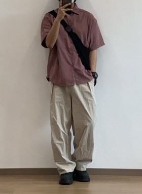 X1617 夏季薄款舒适纯色上衣翻领宽松短款T恤衬衫短袖衬衣男C3203